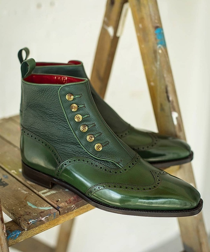 Tone Green Leather Boot, Men Ankle 